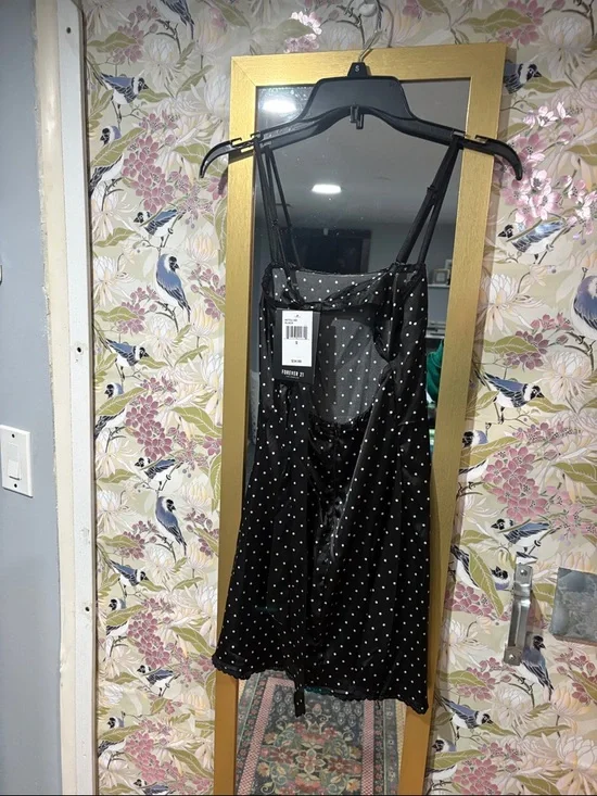 NWT!! Forever 21 Black Polka Dot Mini Dress with Spaghetti Straps - Picture 5 of 5